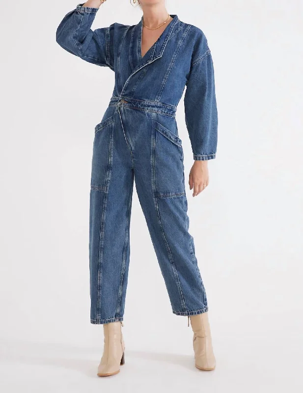 Stylish Women's Garments For Holidays Liv Asymmetric Denim Jumpsuit In Arctic Storm
