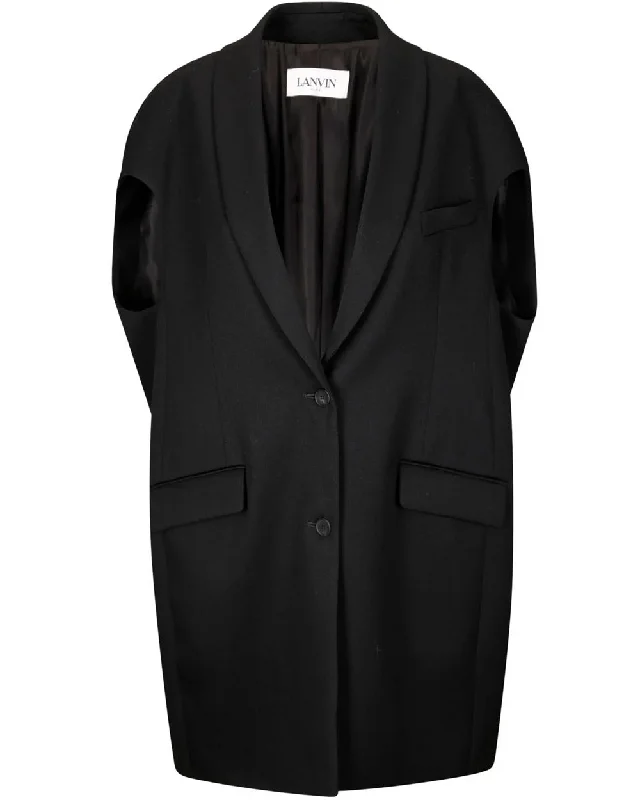 Plus Size Women's Fashion Black Sleeveless Cocoon Jacket