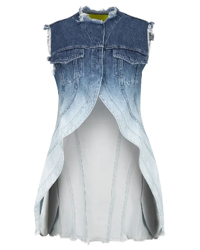 Women's Casual Apparel For Weekends Ombre Blue High Low Denim Vest