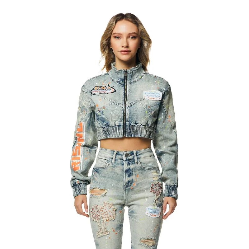 Cropped Racing Jean Jacket - Alpine Blue