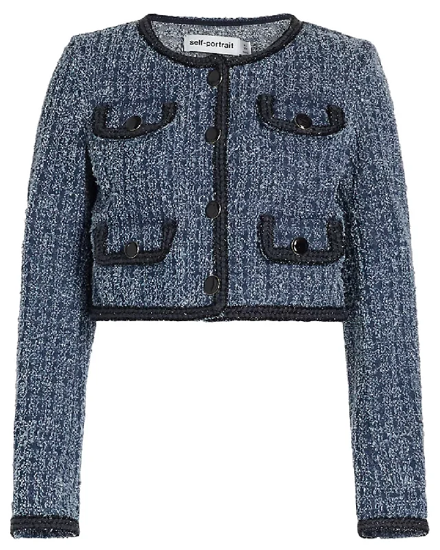 Women Wear Brands Blue Tweed and Denim Jacket