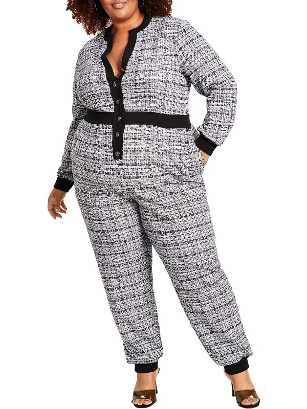 Women's Relaxed Clothes Plus Womens Tweed Jogger Leg Jumpsuit