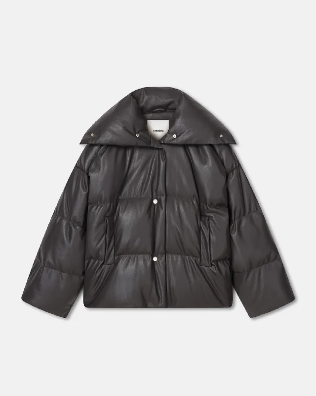 Women's Clothes For Work Events Alora - Okobor™ Alt-Leather Puffer Jacket - Midnight Green