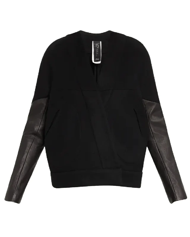Feminine Dresses for Women in Bold Prints Black Wool Felt Hex Shrug Coat