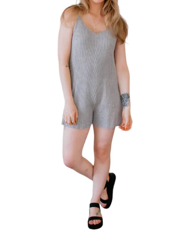Women's Resort Attire Ribbed Knitted Romper In Grey