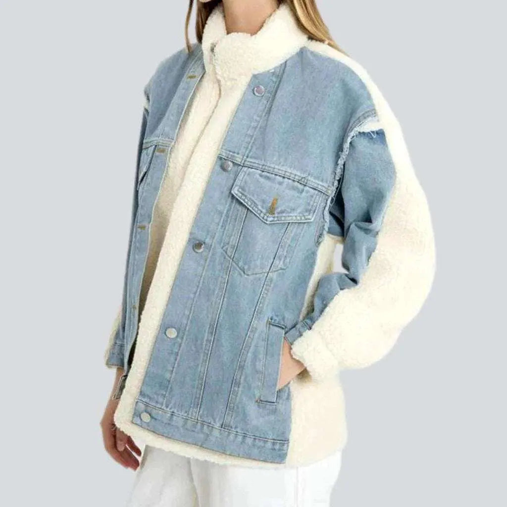 Light-wash sherpa jean jacket
 for women