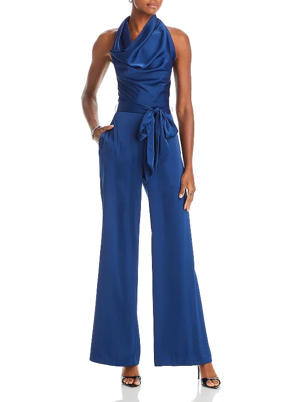 Women's Plus-Size Attire Womens Satin Cowl Neck Jumpsuit