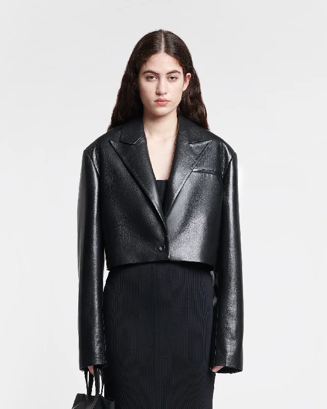 Women's Holiday Clothes Aidula - Cropped Okobor™ Alt-Leather Blazer - Black
