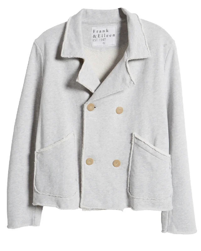Women's Stylish Outerwear Gray Melange Mini Belfast Crop Peacoat