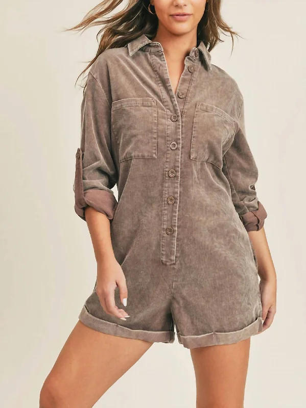 Women's Stylish Professional Garments Get Like This Corduroy Romper In Washed Mocha
