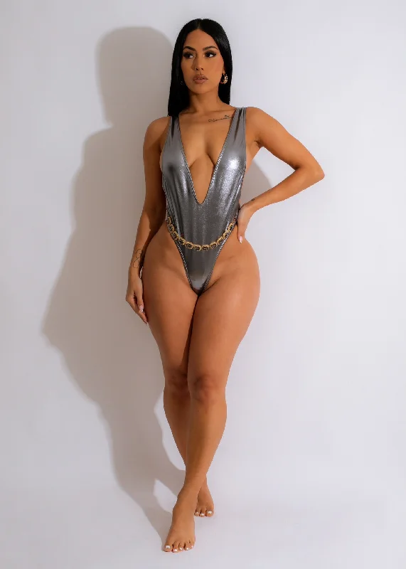 Women's Travel Apparel Summer Moves Rhinestones Swimsuit Silver