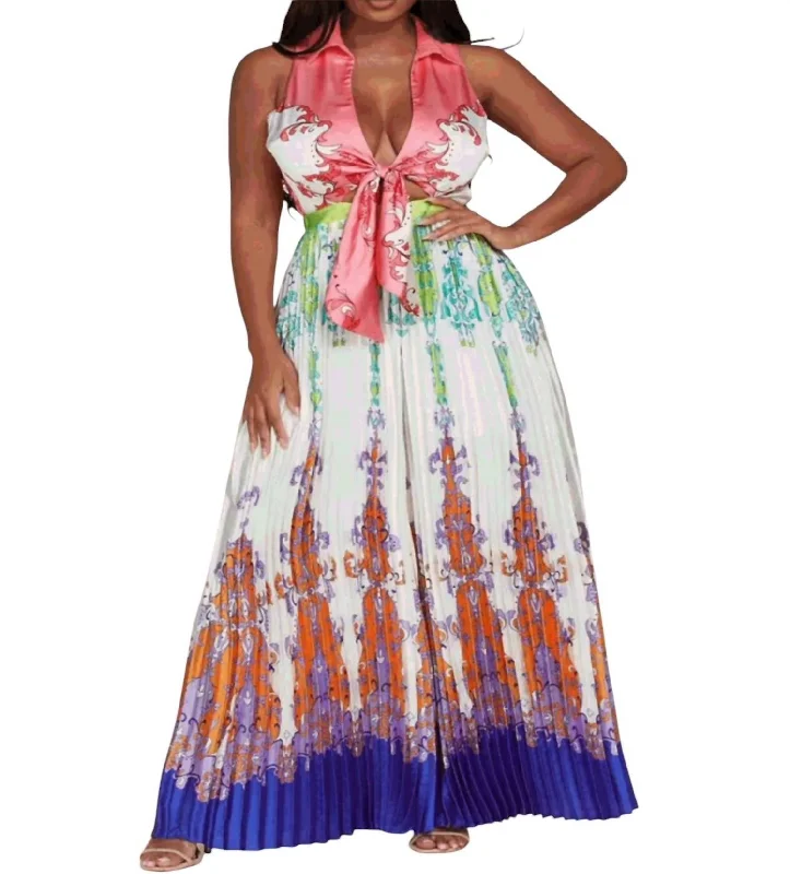 Women's Functional Outdoor Garments Sleeveless Pleated Jumpsuit In Multicolored