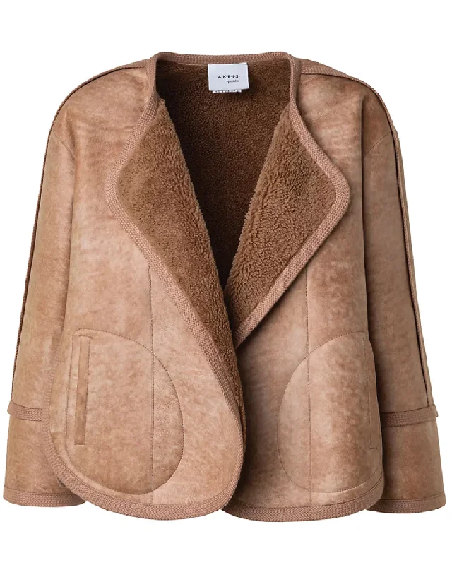 Women's Workout Clothing Caramel Shearling Asymmetrical Crop Jacket