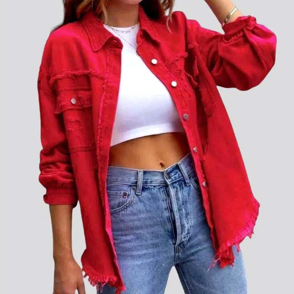 Cropped shirt-like denim jacket for ladies