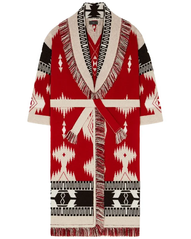 Stylish Women's Outerwear Apparel Fire and Cream Icon Jacquard Coat