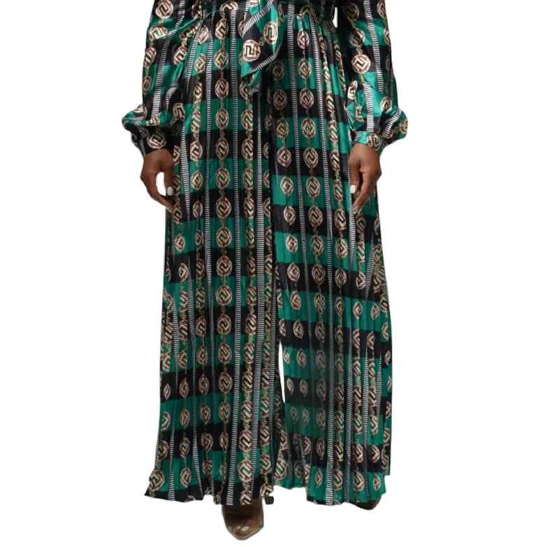 Women's Wedding Apparel Long Sleeve Jumpsuit With Cutout In Green Multi