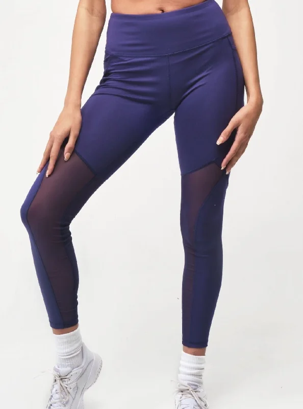 Women's Clothing Outfit Set High-Rise Mesh Legging - Navy