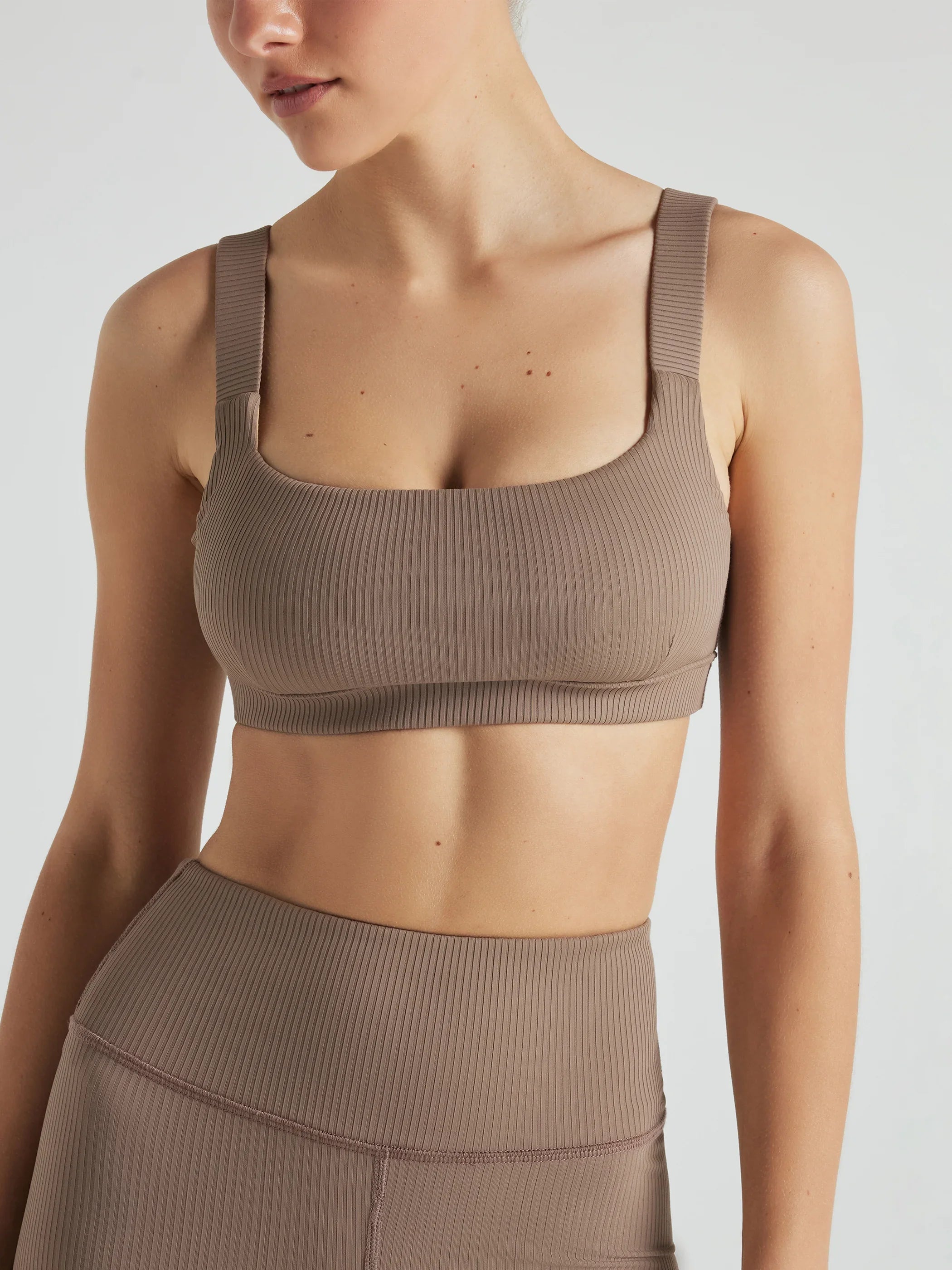 Women's Clothing Online Renew Rib Square Neck Bra - Pine Bark