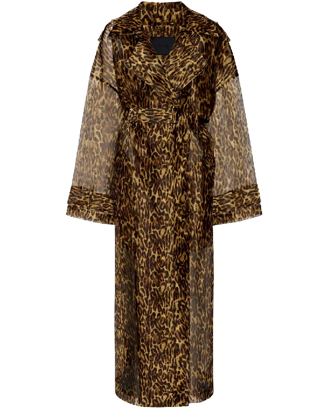 Women's Trendy Outfits Leopard Organza Double Breasted Trench Coat