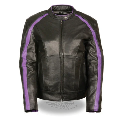 Women's Evening Wear for Special Occasions Ladies Black Leather Jacket with Purple Wing Detail 1952.08 Women's Evening Wear for Special Occasions Ladies Black Leather Jacket with Purple Wing Detail 1952.08