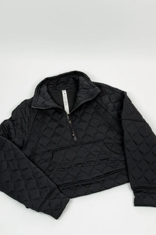 Women's Athletic Outfit Scuba Oversized Quilted Half Zip | Black