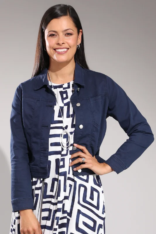 Stretch Coloured Cotton Crop Jacket | NAVY | 6921A1