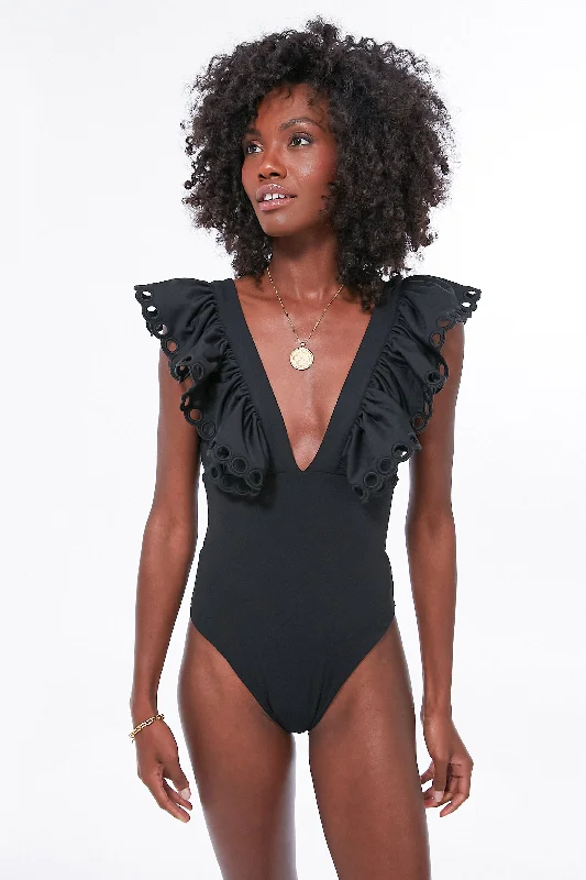 Women's Transitional Outfit Black Siena Ruffle Scallop One Piece
