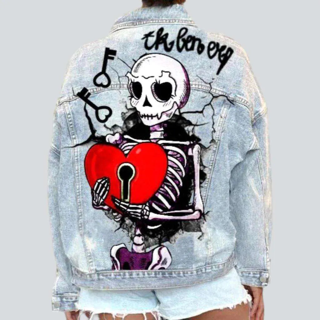 Skull print women's jean jacket