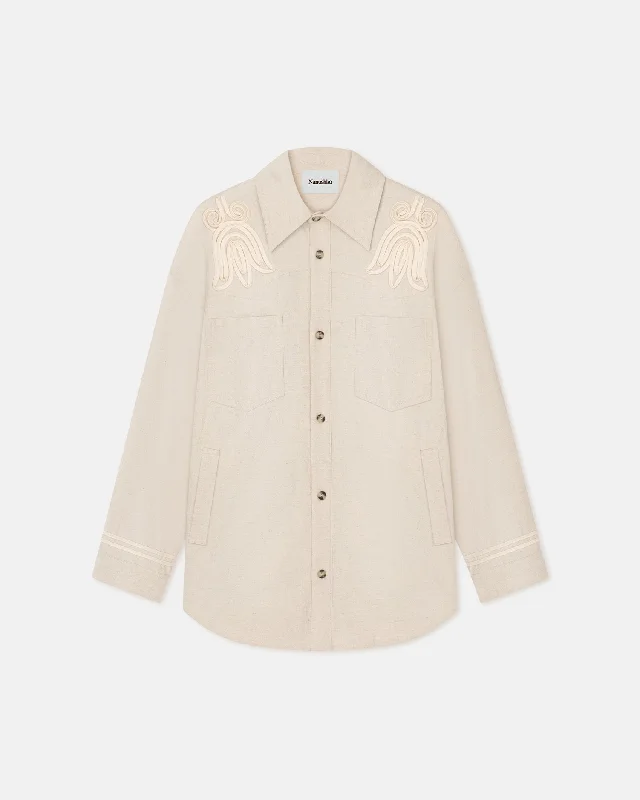 Women's Athletic Garments Marlas - Embroidered Washed Canvas Jacket - Natural