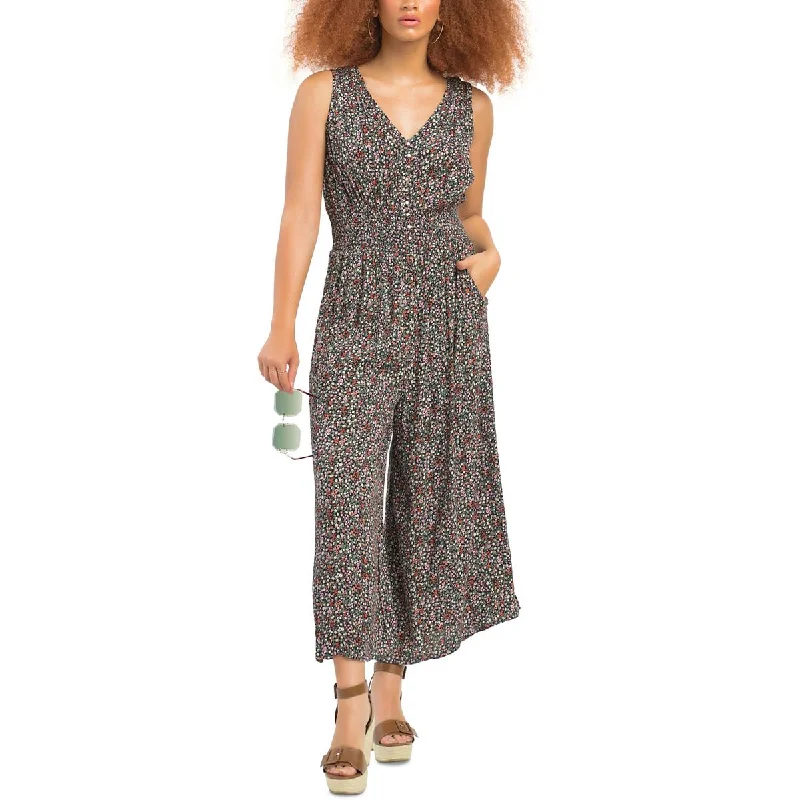Women's Clothing Outfit Set Petites Womens Button Front Sleeveless Jumpsuit