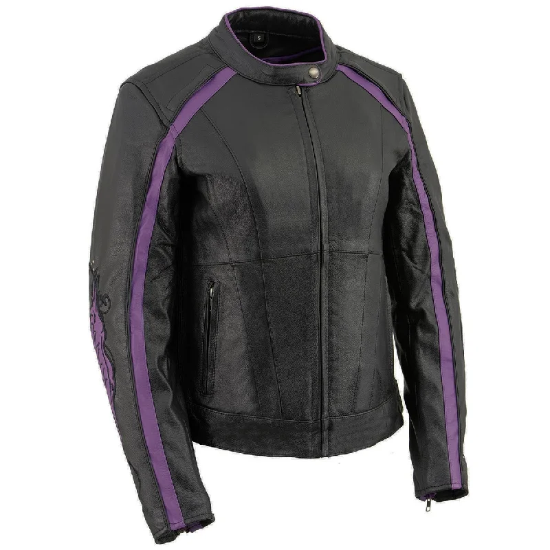 Modern Women's Fashion with Vintage Touches Milwaukee Leather X1952 Women's Black and Purple Embroidered and Stud Design Jacket Modern Women's Fashion with Vintage Touches Milwaukee Leather X1952 Women's Black and Purple Embroidered and Stud Design Jacket