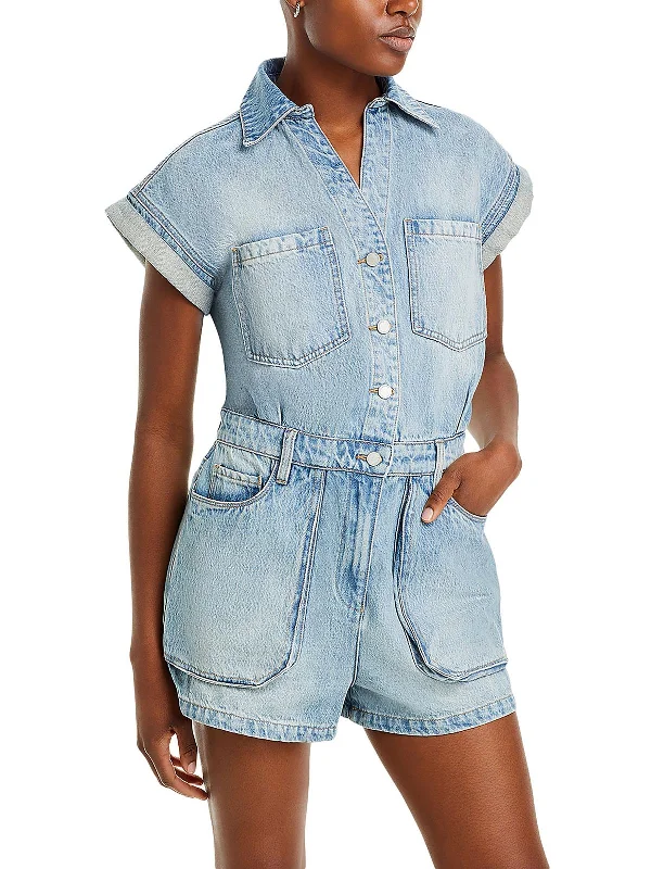 Latest Fashion for Women Womens Denim Cuff Sleeves Romper