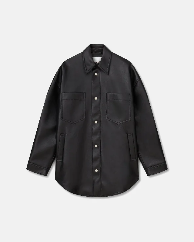 Affordable Women's Clothes Martin - Regenerated Leather Overshirt - Black