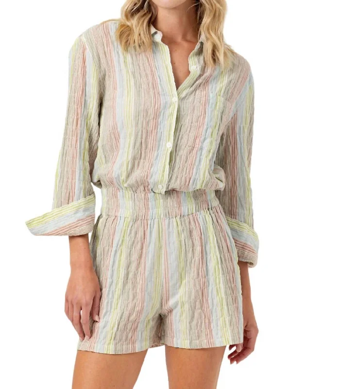 Women's Classic Attire Lottie Romper In Tropea Multi Stripe