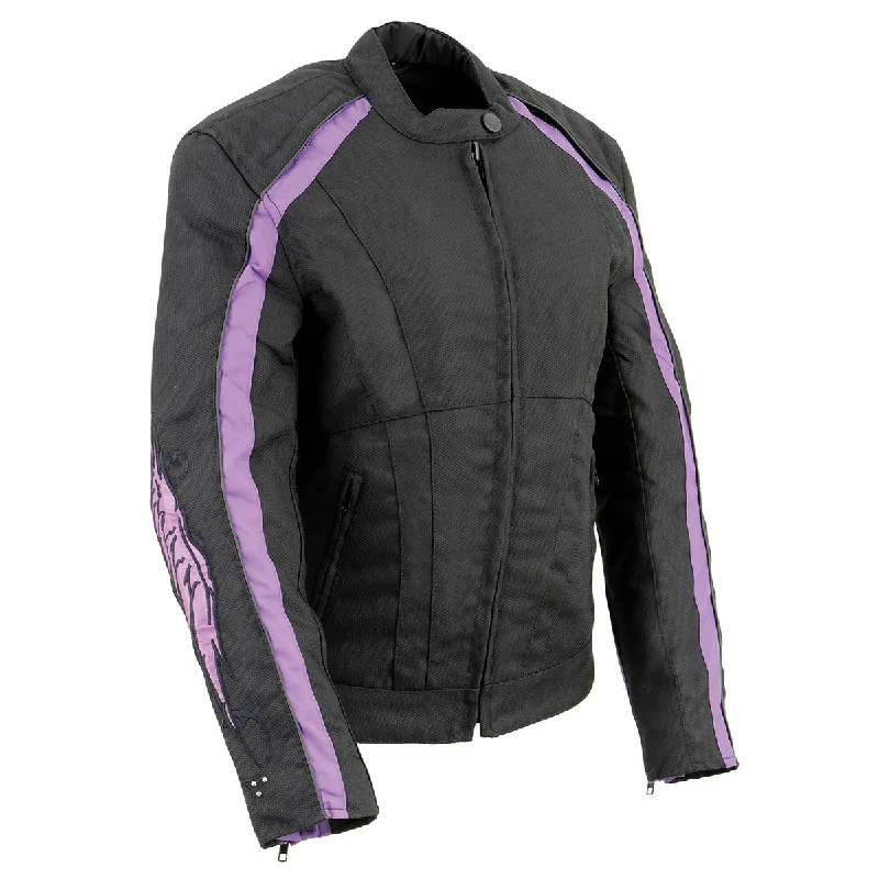 Outfits Ideas Milwaukee Leather MPL1954 Women's 'Studded Wings' Black and Purple Textile Moto Jacket