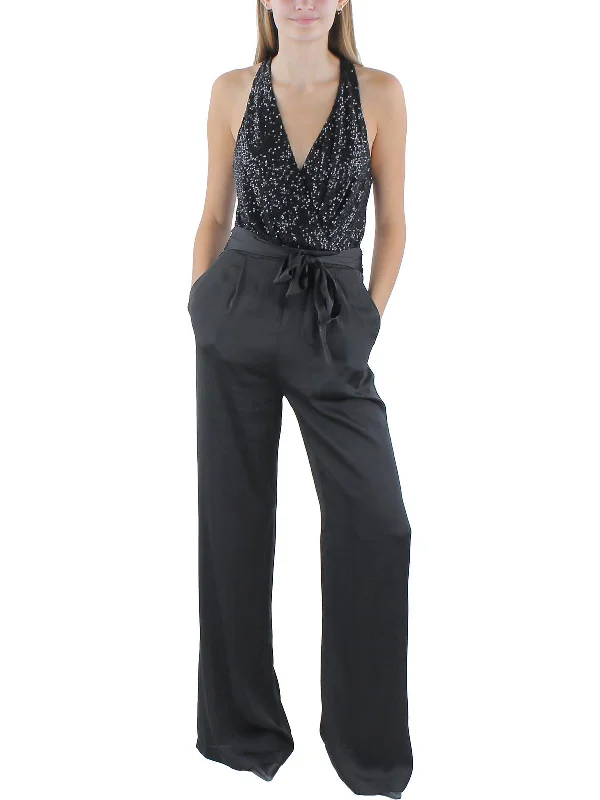 Minimalist Women's Fashion Clothing Rebekah Womens Silk Tie Front Jumpsuit
