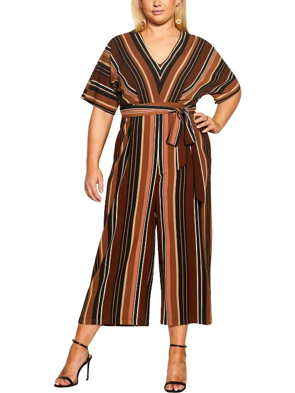 Women's Athletic Garments Womens Striped Textured Jumpsuit