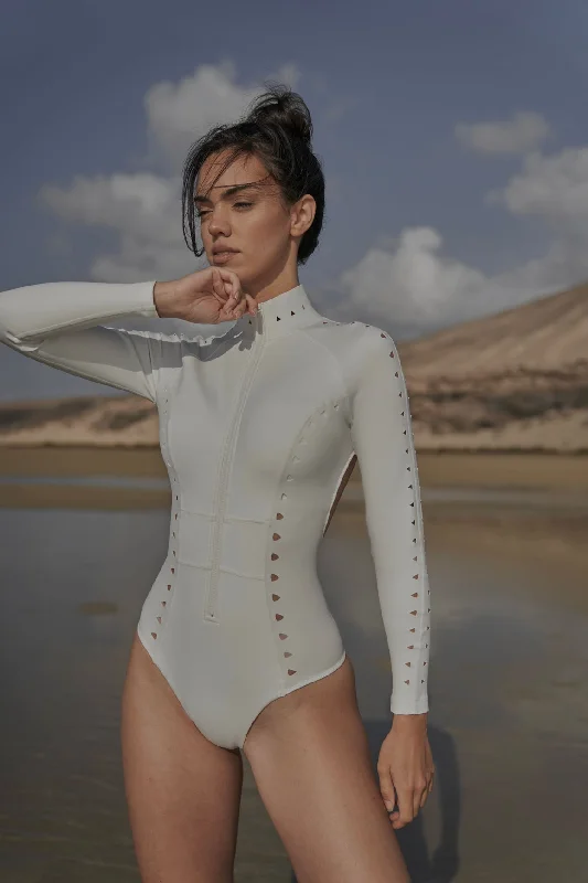 Comfortable Women's Clothing Long Sleeve Open Back Laser Cut Surfsuit