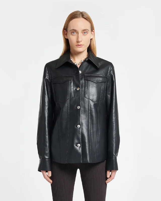Women's High-Fashion Clothes Rocio - Regenerated Leather Overshirt - Black