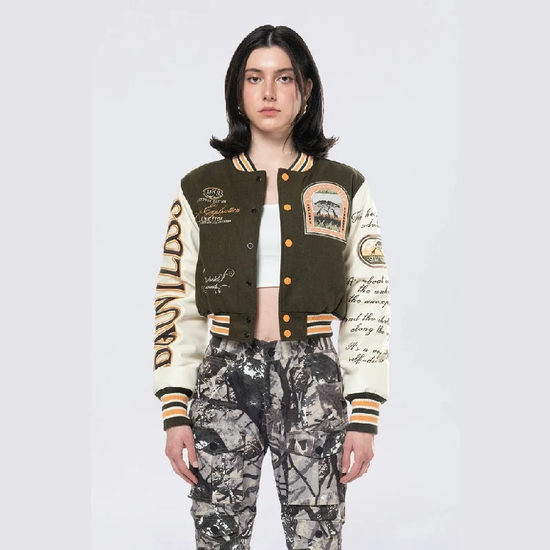 Cropped Safari Varsity Jacket - Forest Green