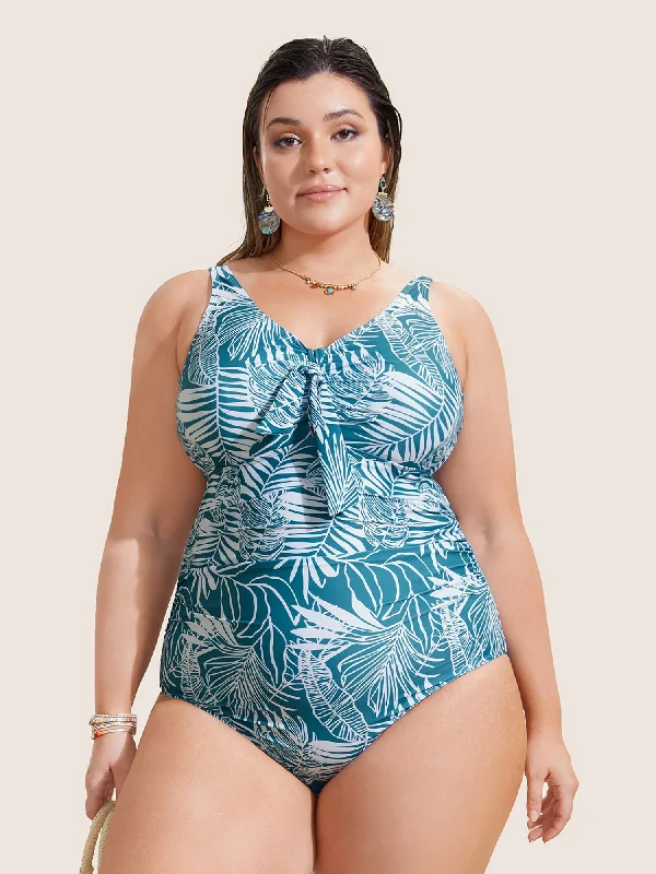 Women's Outerwear for All Weather Conditions Tropical Print Knotted Gathered One Piece Swimsuit Women's Outerwear for All Weather Conditions Tropical Print Knotted Gathered One Piece Swimsuit