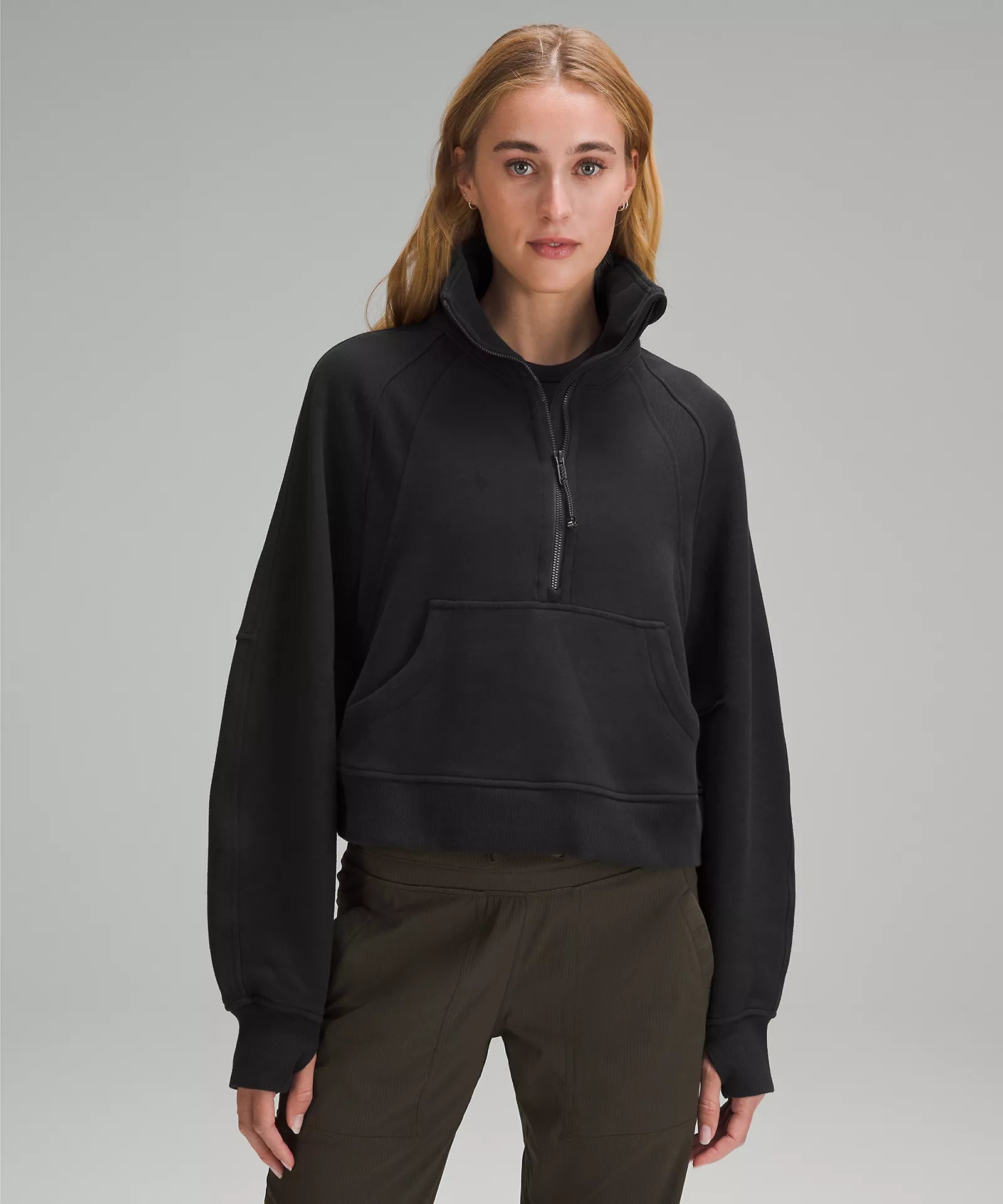 Women's Online Clothing Boutique Scuba Oversized Funnel Neck Half Zip | Black