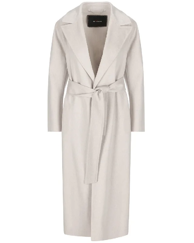 Trendy Online Boutiques White Tie Waist Long Overcoat