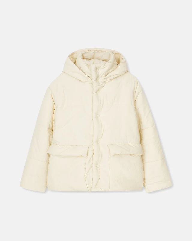 Casual Clothing For Women Hide Hood - Tech Poplin Hooded Puffer Jacket - Creme