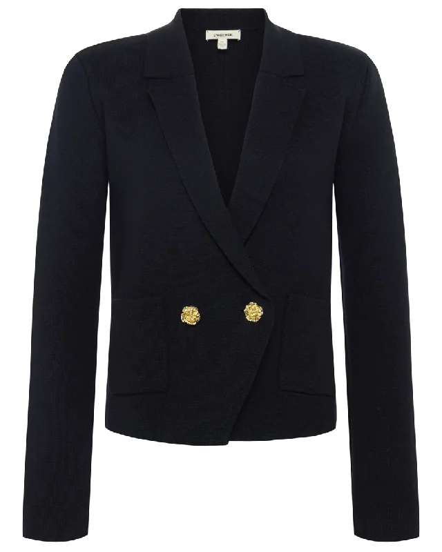 Women's Professional Attire Black Gold Rose Sofia Knit Blazer