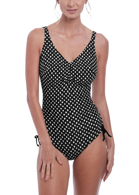 Women's Holiday Apparel Fantasie Santa Monica Swim Suit Underwire V-Neck One Piece With Adjustable Leg, Black White Women's Holiday Apparel Fantasie Santa Monica Swim Suit Underwire V-Neck One Piece With Adjustable Leg, Black White