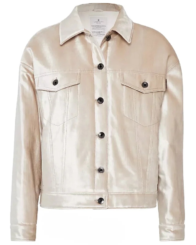 Women's Trendy Clothes Beige Velvet Trucker Jacket