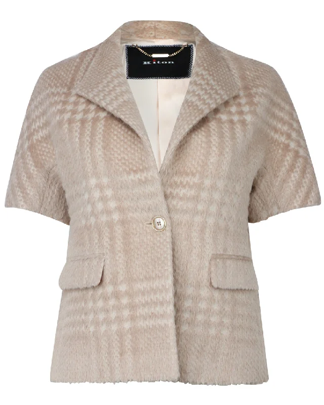 Elegant Women's Evening Garments Beige Short Sleeve Jacket