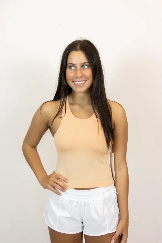 Women Wear Boutique Ebb to Street Cropped Racerback Tank Top | Peach Bellini