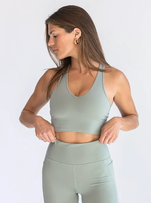 Elegant Clothing For Women V Neck Bra Top - Dusty Sage